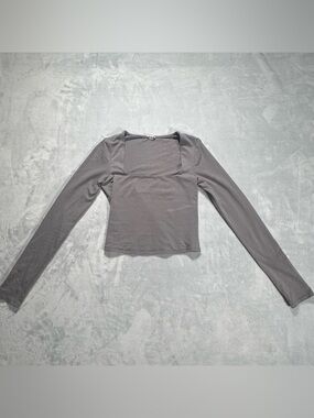 Garage Long Sleeve Square Neck Crop Top Juniors XS Gray Y2K Stretch Tee